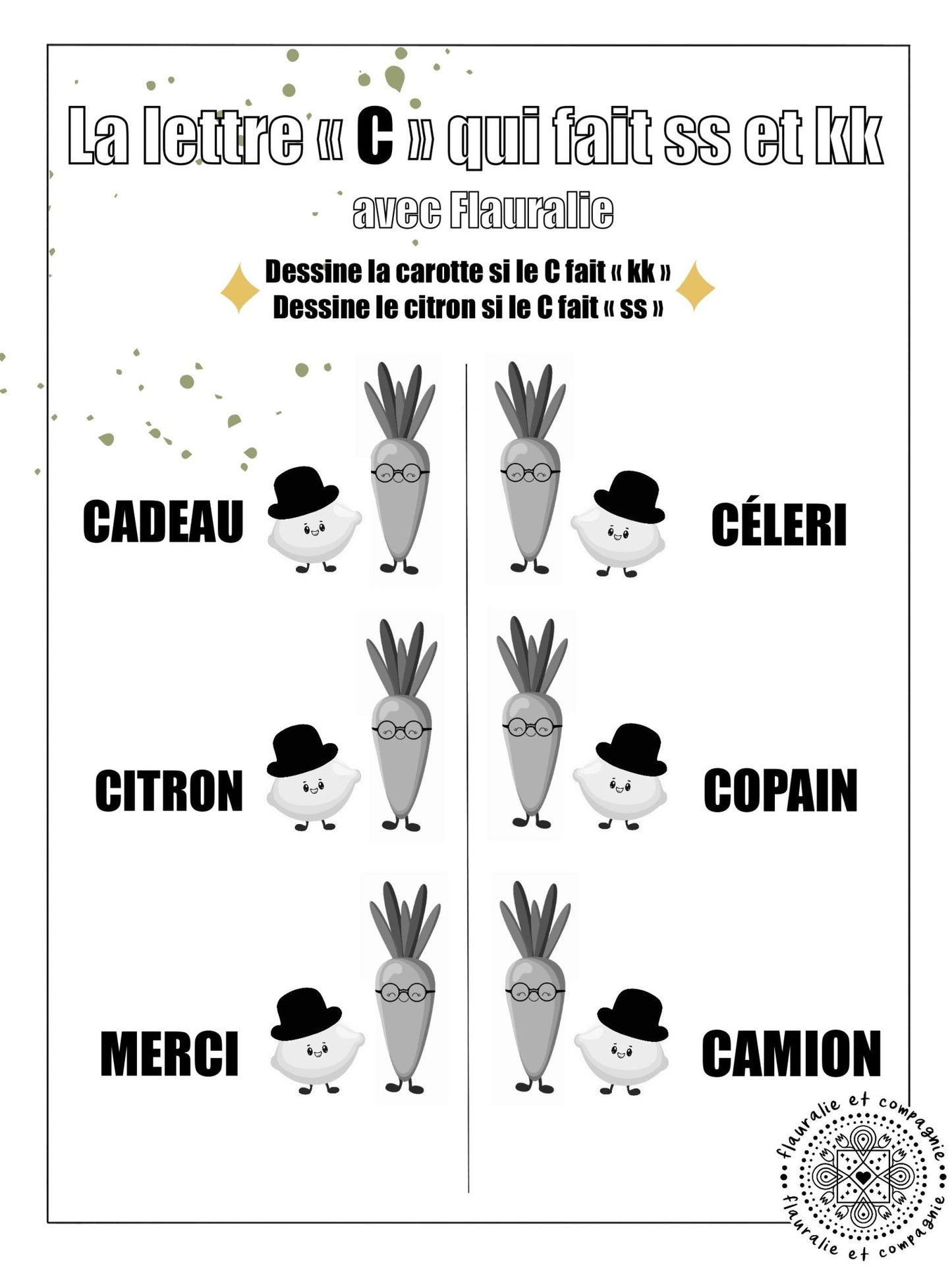 Fiche pédagogique <br> La lettre «C» qui fait ss et kk - Flauralie et compagnie